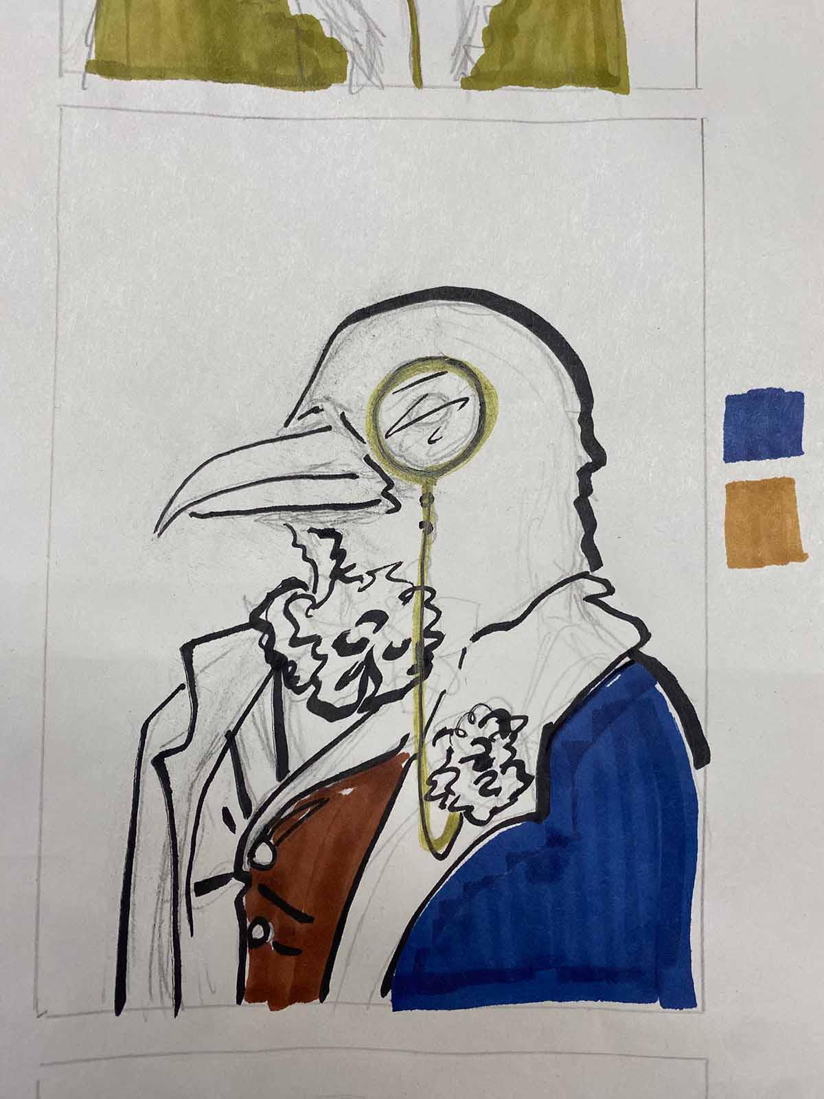 crow illustration rough stage
