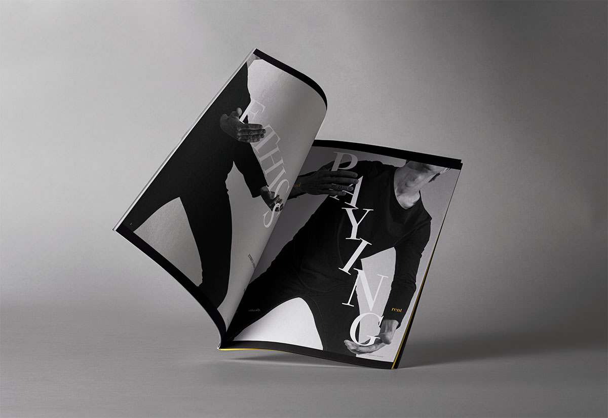 black and white magazine spread.